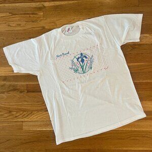 Vintage Hart Ranch Flower Print MADE IN THE USA White Single-Stitch T-Shirt - XL